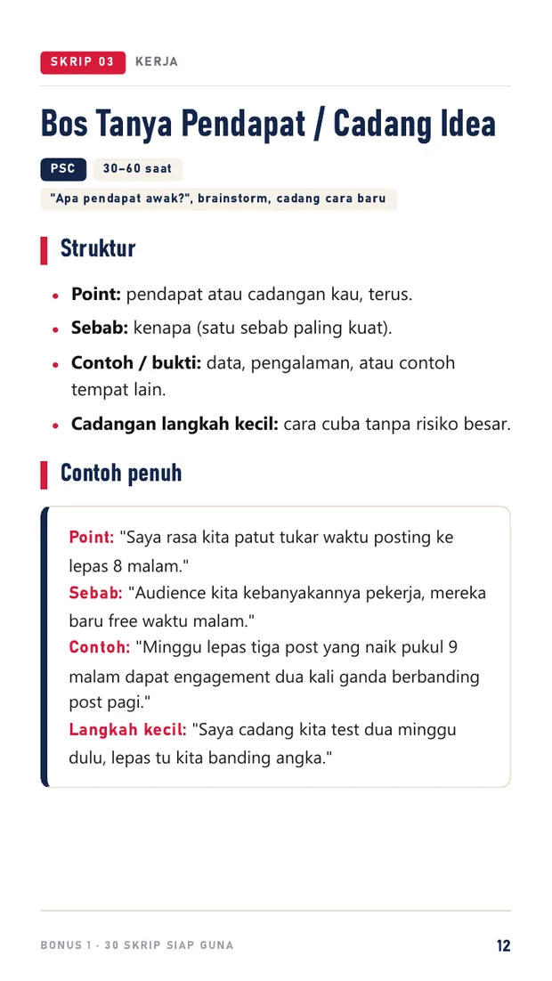 Halaman skrip bos tanya pendapat